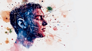 Soyut bir sanat eseri, insan yüzünde bulunan ince iğneler ile akupunktur temasını resmediyor, kentsel akupunktur teorisini sembolize eden renkli ve yaratıcı bir tasarım.