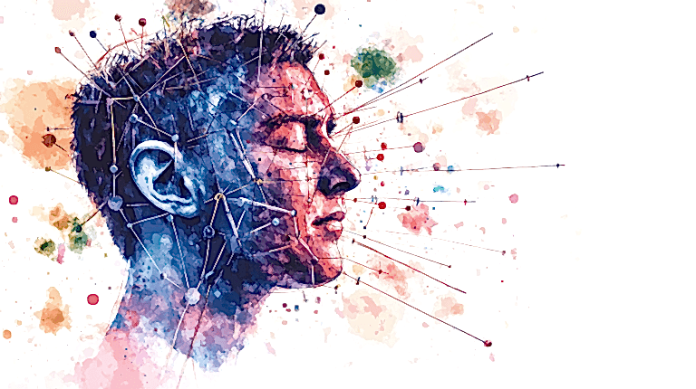 Soyut bir sanat eseri, insan yüzünde bulunan ince iğneler ile akupunktur temasını resmediyor, kentsel akupunktur teorisini sembolize eden renkli ve yaratıcı bir tasarım.